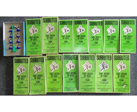 Subbuteo, 14 boxed teams plus one unboxed, (boxes written-on with team names). 