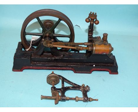 An unmarked mill engine with cast metal base, 20cm long, a Stuart Models 1976 brochure and two Stuart-Turner plan sheets. 
