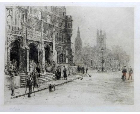 William Lionel Wyllie (British, 1851-1931), 'Westminster', etching, signed in pencil, H.18.5cm W.24cm 