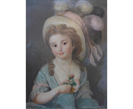 19th century Continental School, portrait of a maiden, oil on canvas. H.53.5cm W.44cm