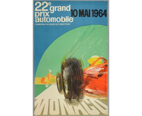 22e Grand Prix Automobile Monaco 1964 Lithograph Motor Racing poster, 23.5 x 15 inches