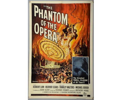 The Phantom Of The Opera (1962) One sheet film poster, Horror starring Herbert Lom, Hammer Film Productions, folded, 27 x 41 