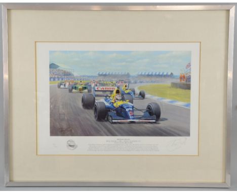 Motor racing, Limited edition print of Nigel Mansell, 169/600, signed by the artist Tony Smith, framed & a Le Mans poster fro