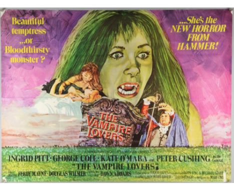 The Vampire Lovers (1970) British Quad film poster starring Ingrid Pitt & Peter Cushing, artwork by Mike Vaughan, Hammer - Am