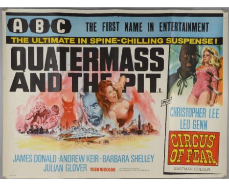 Quartermass and the Pit / Circus of Fear (1967 / 70) British Quad double bill film poster, Tom Chantrell art on Quartermass, 