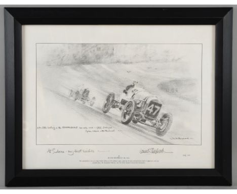 David Shepherd limited edition print, John Cobb leading in the Brooklands 100 mile race, 296/500, framed