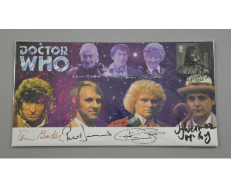 Doctor Who, Signed limited edition first day cover, 213/1500, including Tom Baker, Peter Davison, Colin Baker & Sylvester McC