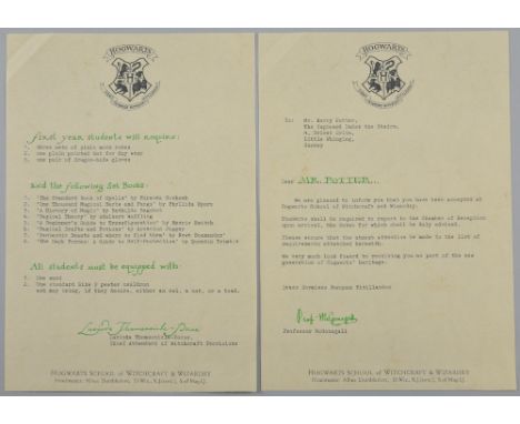 Harry Potter and The Philosophers Stone (2001) A prop production made, two page acceptance letter for Harry to attend Hogwart
