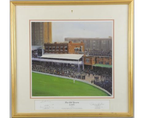 England v Australia Cricket limited edition print by Arthur Weaver, 23/850, signed by the artist & 11 players, framed, 21 x 3