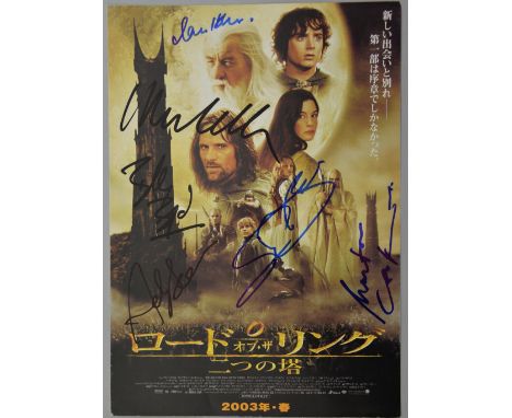 Lord of The Rings: The Two Towers, Japanese Chirashi signed on front by Ian Mckellan, Ian Holm, Billy Boyd, Sean Bean, Andy S