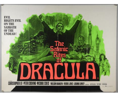 The Satanic Rites of Dracula (1974) British Quad film poster, horror starring Christopher Lee, Hammer Film Production, folded