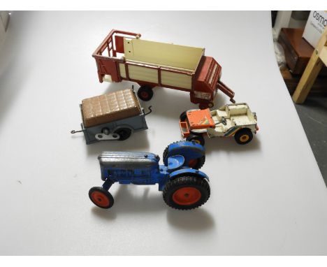 4 BRITAINS - TRACTOR, JEEP, CARLY CLOCKWORK TRAILER 
