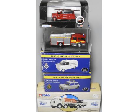 BOXED CORGI BREWERY ERF LORRY 97942, 2 ATLAS POLICE MET TRANSIT VAN + ULSTER POLICE AUSTIN MINI + 2 OXFORD DIECAST FIRE ENGIN