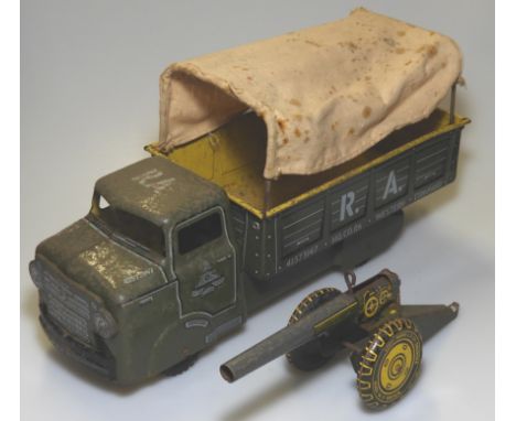 MARX RA WESTERN COMMAND TINPLATE LORRY + ARTILLERY GUN 
