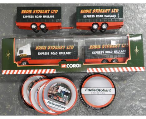 1 CORGI EDDIE STOBART LORRY 59516 + 2 TRAILERS + COASTERS 