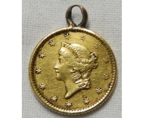 COINS - USA 1853 GOLD 1 DOLLAR WITH PENDANT RING 