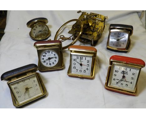 6 TRAVEL ALARM CLOCKS + SMITHS CLOCK MOVEMENT 