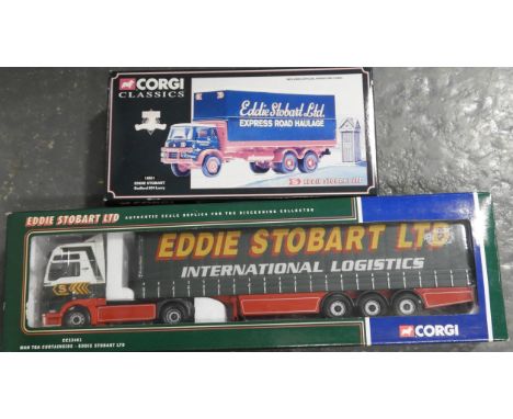 1 CORGI EDDIE STOBART BOXED LORRY CC13401 + STOBART BEDFORD KM LORRY 18801 
