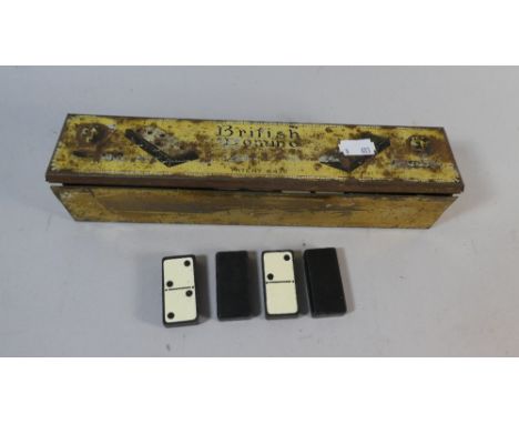 A Vintage Set of Nine Spot Dominoes in Original Tin, 27cm Long