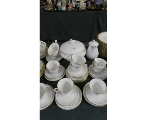 A Collection of Royal Worcester Contessa Pattern Tea and Dinnerwares to Include Eight Trios, Lidded Tureen, Sauce Boat, Jug