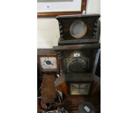 A Collection of Various Vintage Clocks and Clock Cases, Musical Box, Rocking Horse Stirrups etc
