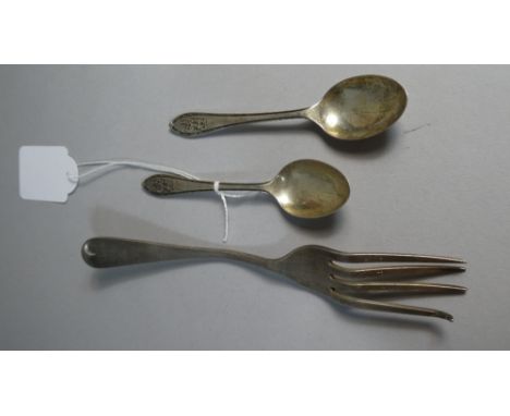 Two Silver Teaspoons and a Silver Fork