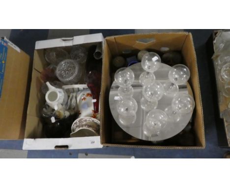 Two Boxes of Glassware, Light Fitting, Chessboard etc