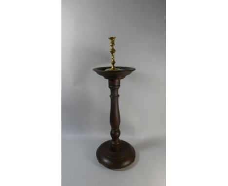 An Early 19th Century Candle Stand on Turned Column Support with Georgian Brass Candle Stick, 61cm High 