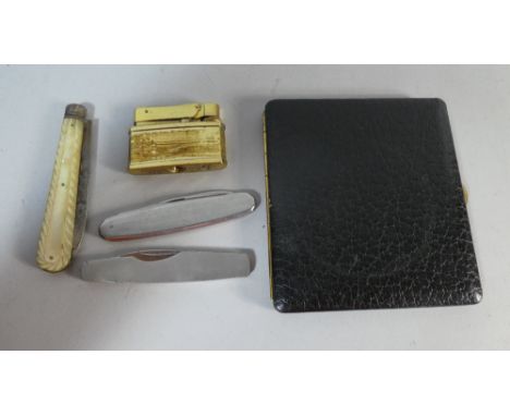 A Collection of Curios to Include Silver Bladed Mother of Pearl Pen Knife, With Two Other Examples, Gas Blossom Lighter and V