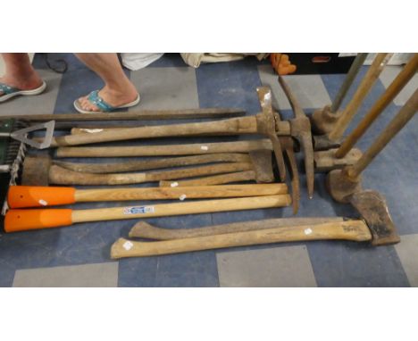 A Collection of Various Tools to Include Pick Axes, Axes, Sledge Hammers, Tampers etc