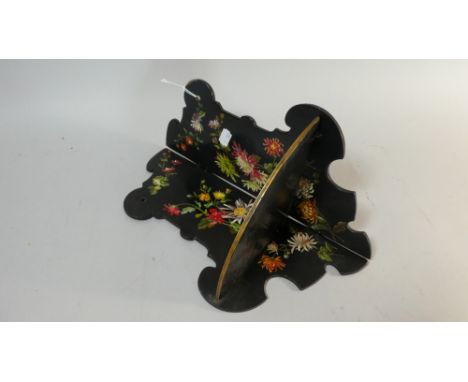 A Hand Painted Lacquered Corner Shelf Decorated with Chrysanthemum and Flowers, 32cm High 