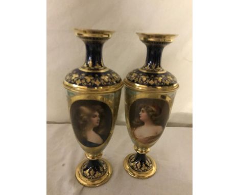 A pair of 19th century Dresden portrait vases