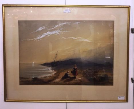 Emily Nicholson (act.1842-1869): a sunset seascape, watercolour, signed lower left, H 38 x W 55 cm