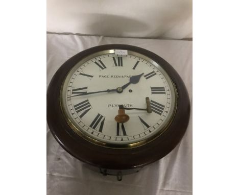 A 19th century mahogany station clock with enamel dial by Page Kleine &amp; Page, Plymouth