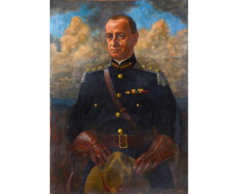 James Proudfoot (British, 1908-1971):A portrait of L. Bustlell-Rawlings in the uniform of the Legion of Frontiersmen of Canad
