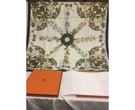 A boxed Hermes "Arabesques" silk scarf