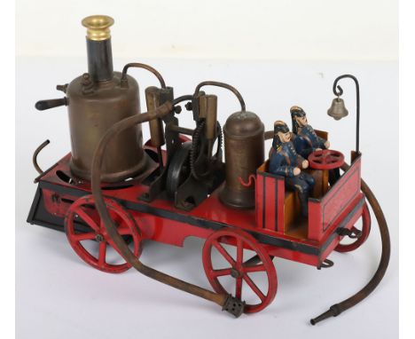 A rare Bing tinplate live steam Fire Engine, German circa 1902, hand painted in red with black lining, cast spoked wheels, op