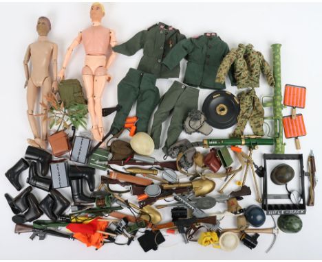 A Quantity of Vintage Action Man Clothes, Accessories and painted head doll, including blond painted head doll, in good origi