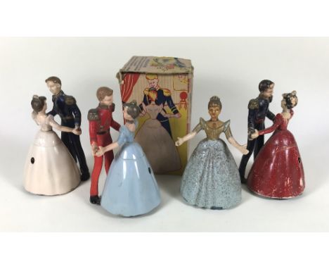 Wells-Brimtoy Cinderella and Prince Charming novelty mechanical toys, 1950s, two in good working order, box a/f, another in p