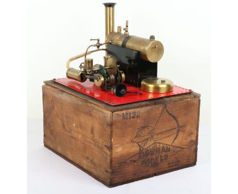 Boxed Bowman Models M122 twin cylinder Stationary steam engine, English circa 1930, brass horizontal boiler with original bur