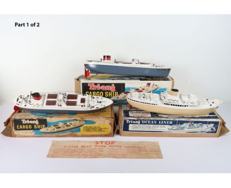 Boxed Triang model ships, circa 1960, Cargo Ship ‘Ocean Merchant’ with original key, good condition, slight bowing to plastic