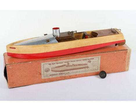 Boxed Bowman Models of Luton ‘Snipe’ live steam Speed-Cruiser, 1947-49, the wooden hull painted tan and red below the waterli