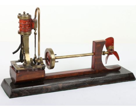 A rare Steven’s Model Dockyard shop display Vertical marine engine, 1890s, the brass model with mounted single cylinder, guid