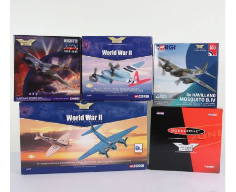 Five Corgi Aviation Archive DH Mosquito Aircraft 1:72nd Scale Models, AA32807 DH Mosquito PR.XVI USAAF 325 Photographic Wing 