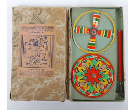 Boxed tinplate spinning tops The ‘Triumph-Top’, M.N of Germany 1920s, box with two brightly lithographed spinning tops and st
