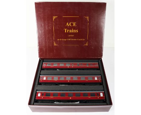 ACE Trains 0 gauge LMS Stanier C/18-B three corridor coach set, 3953 1st/3rd  class coach, 8953 open 3rd class coach and 5769
