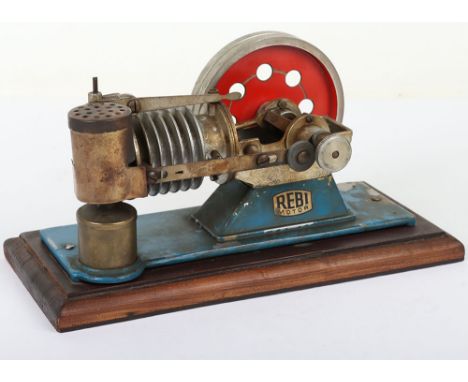 A Rebi Motor ‘Flame Licker’ type R2 vacuum engine, German circa 1950, base painted in light blue, with ribbed single cylinder