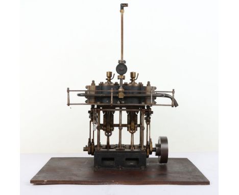 A good twin cylinder live steam marine engine, twin cylinders with 1 ½” bore x 1 ½” stroke, top mounted oilers cast guides, w