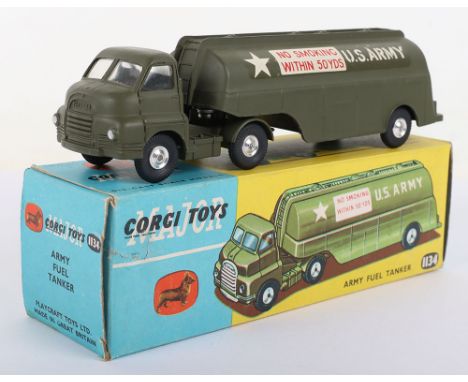 Corgi Major Toys 1134 U.S. Army Fuel Tanker, olive military green Bedford S tanker, shaped spun wheel hubs, in mint original 