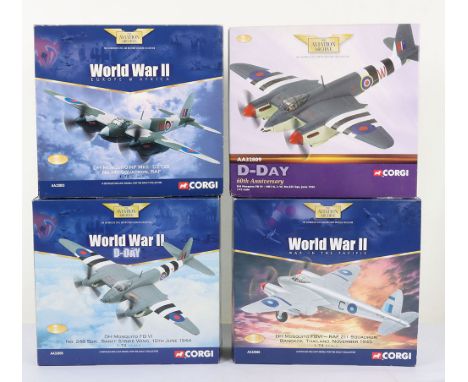 Four Corgi Aviation Archive DH Mosquito Aircraft 1:72nd Scale Models, AA32803 DH Mosquito NF MkII DZ726 No.141 Sqd RAF, AA328